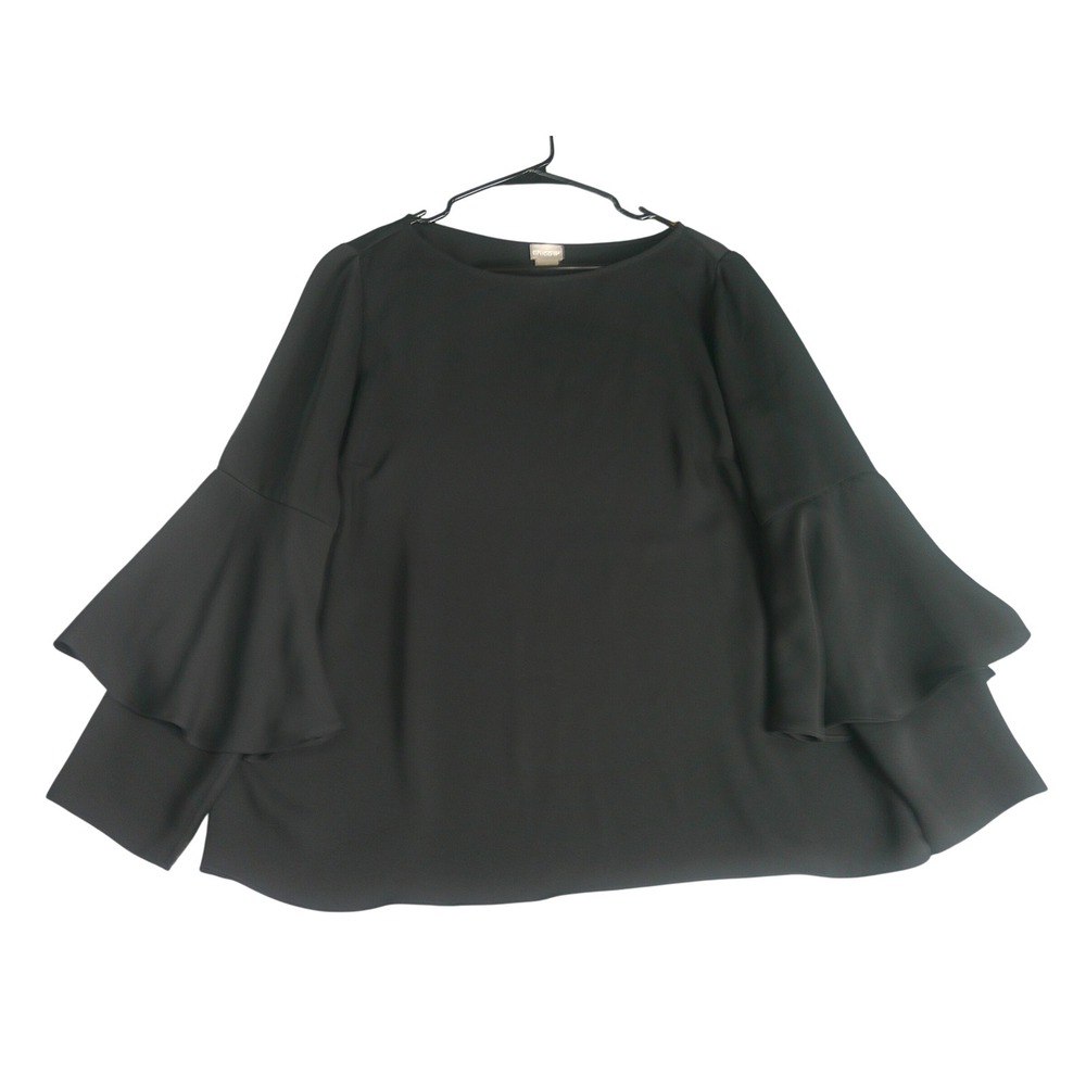 Chicos Black Double Bell Sleeve Blouse Top Size 1 US Medium Solid Scoop Neck